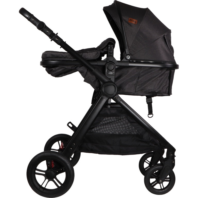 Ding Liam Zwart/Antraciet 3-in-1 Combi Kinderwagen Incl. Autostoel