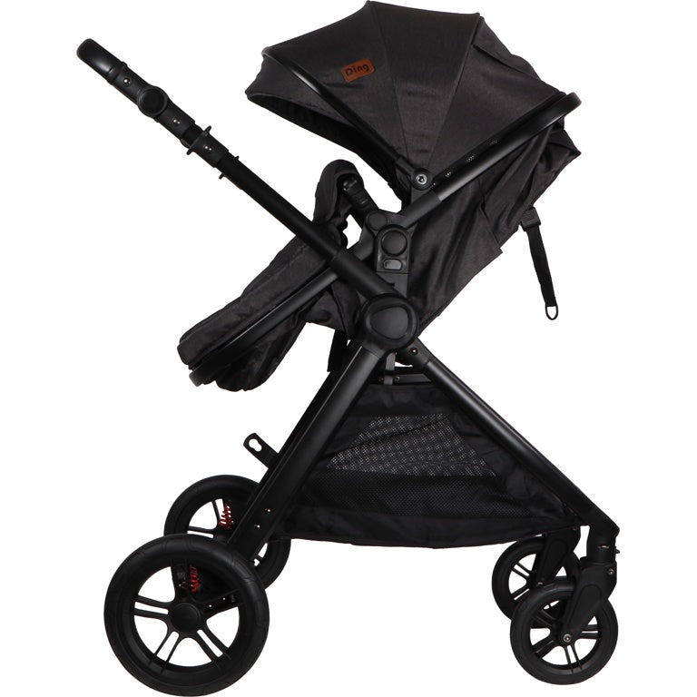 Ding Liam Zwart/Antraciet 3-in-1 Combi Kinderwagen Incl. Autostoel