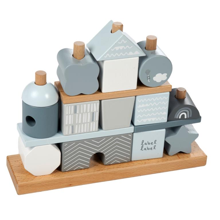 Label Label Blauw Houten Blokken