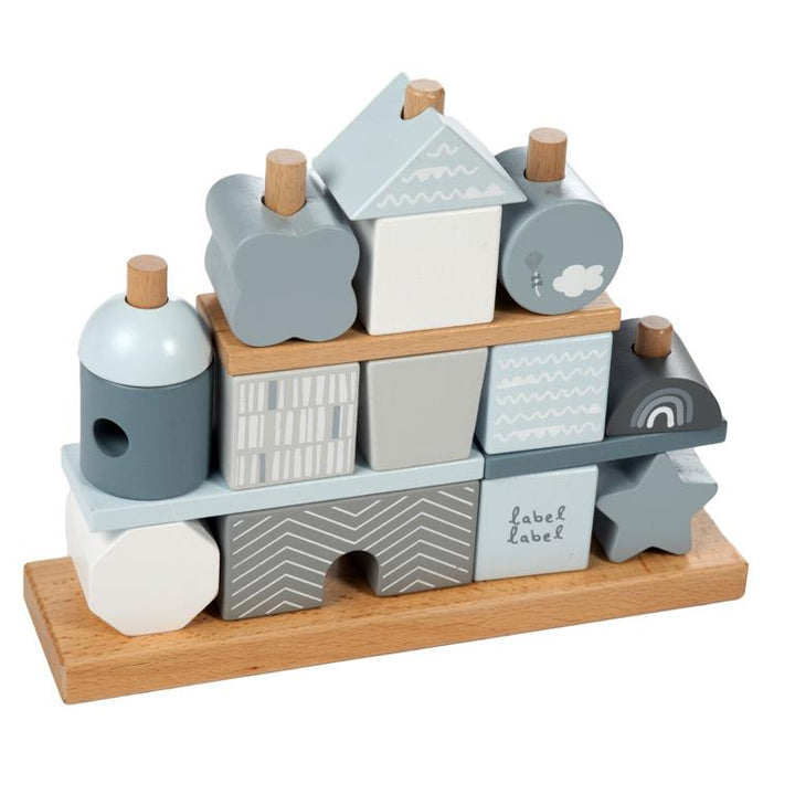 Label Label Blauw Houten Blokken