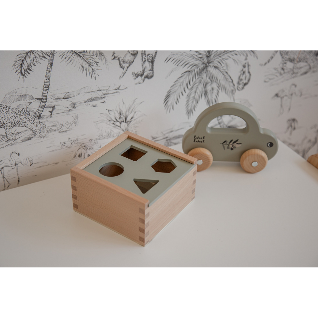 Label Label Olijfgroen Houten Speelgoed Auto